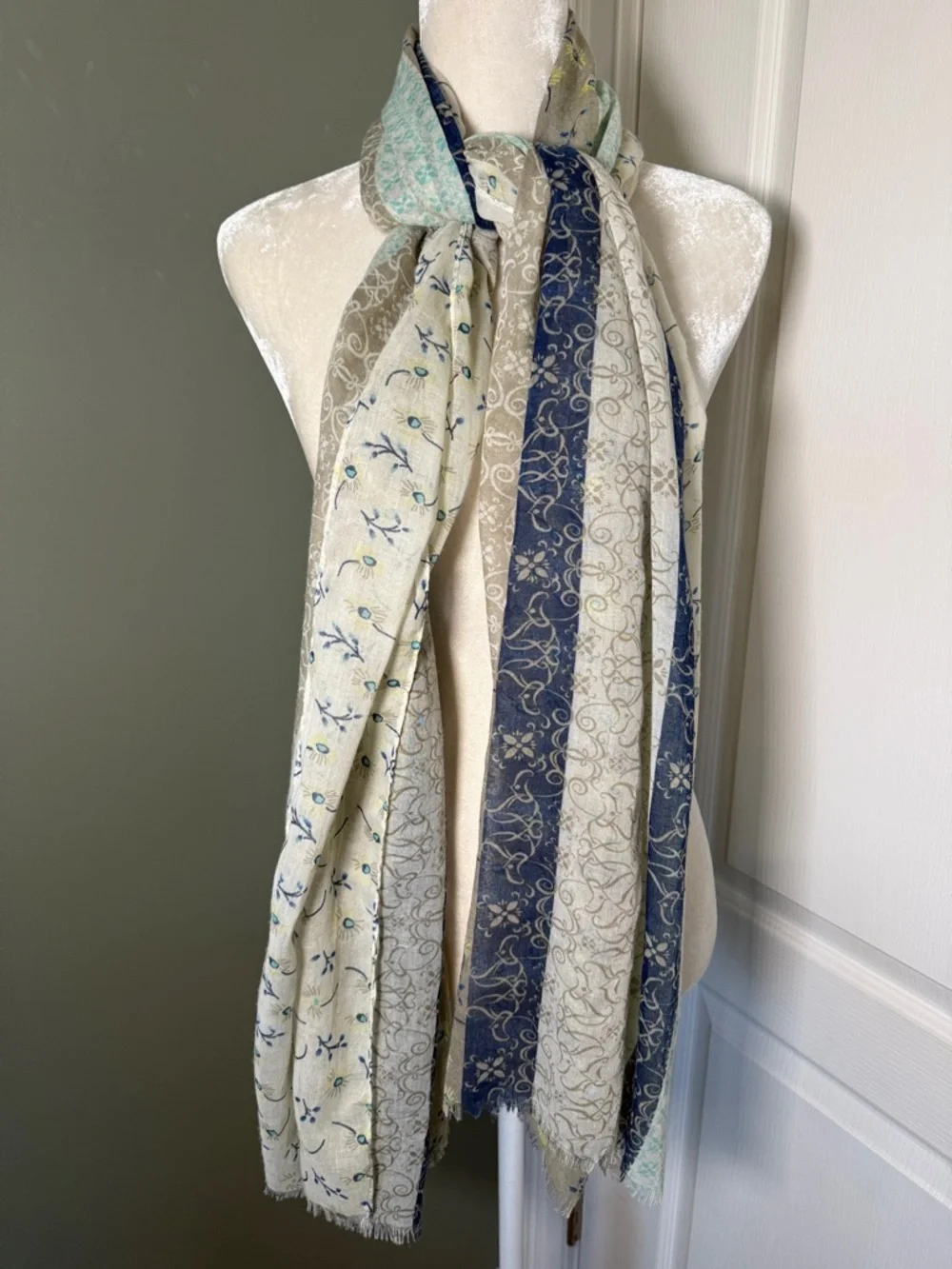 Fat Face Patchwork Look Stripe Lightweight Scarf Boho Coastal Floral Wrap